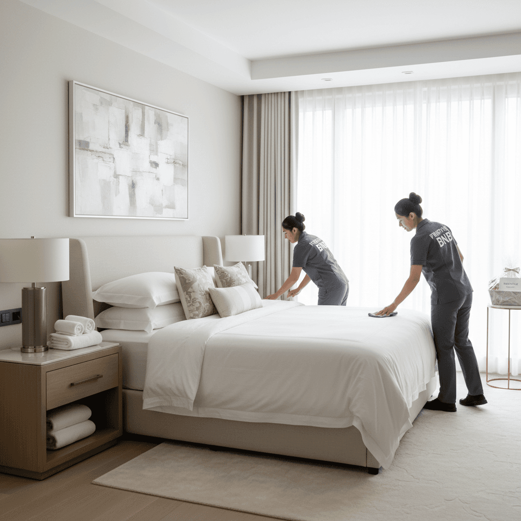 Airbnb turnover cleaning service with fresh linens and detailed preparation